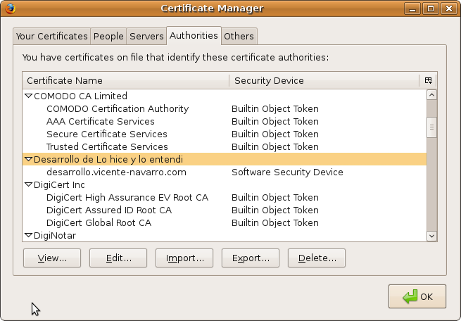 Firefox: Certificate Manager